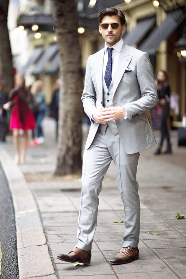 Grey suit deals with grey shoes