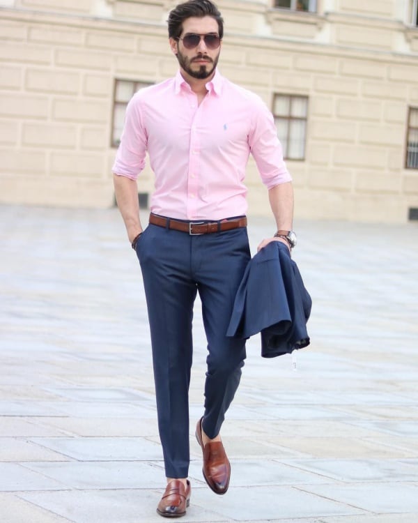 white dress shirt with blue pants