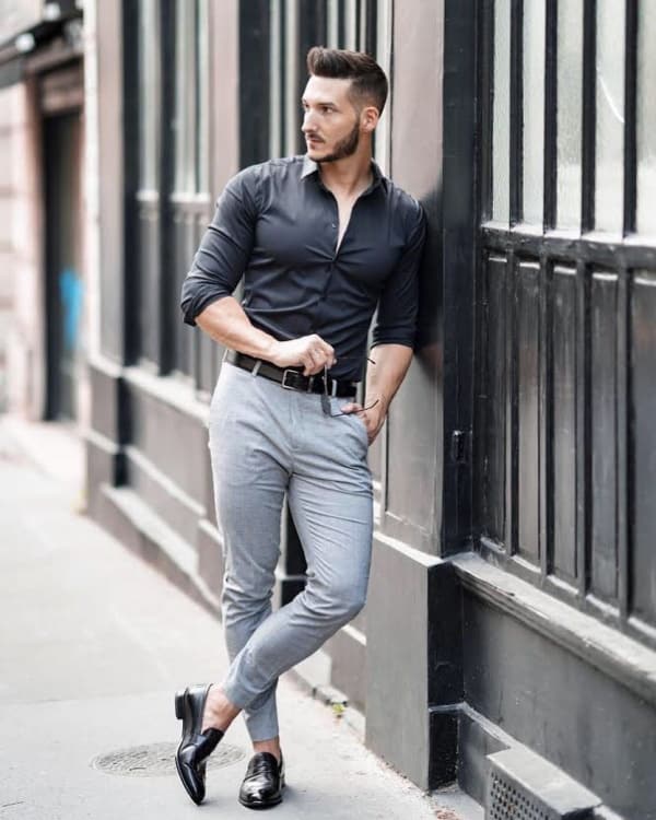 Lycra Shirt Pant Combo Gray  Black