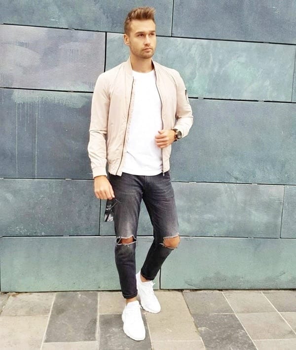 Tan bomber jacket outfit sale