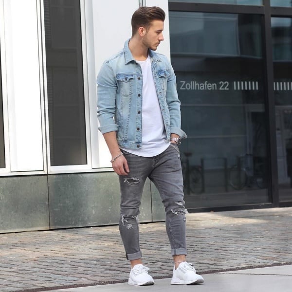 denim shirt grey chinos