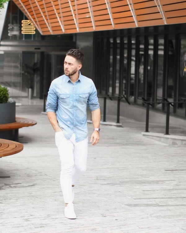 Men Fashion Smart And Casual Outfits Blue Jeans Shirt Leather Shoes Perfume  Necklaces Ring Stock Photo  Download Image Now  iStock