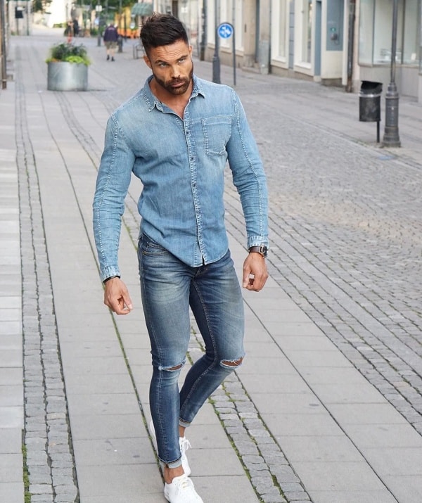 light denim shirt men fashion