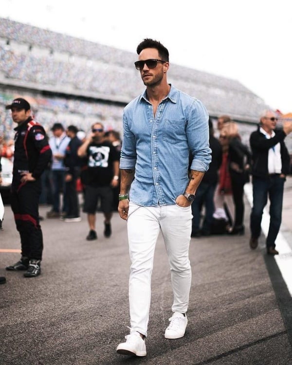 how to wear a denim shirt male