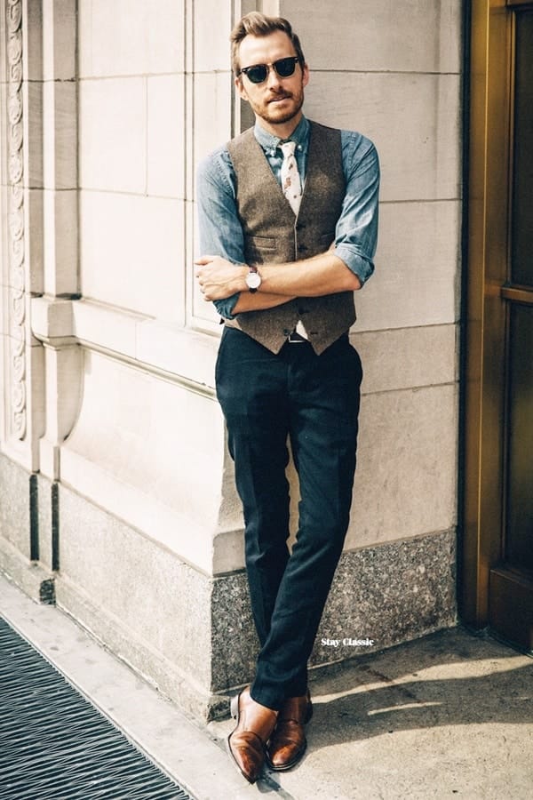 how to wear a denim shirt male