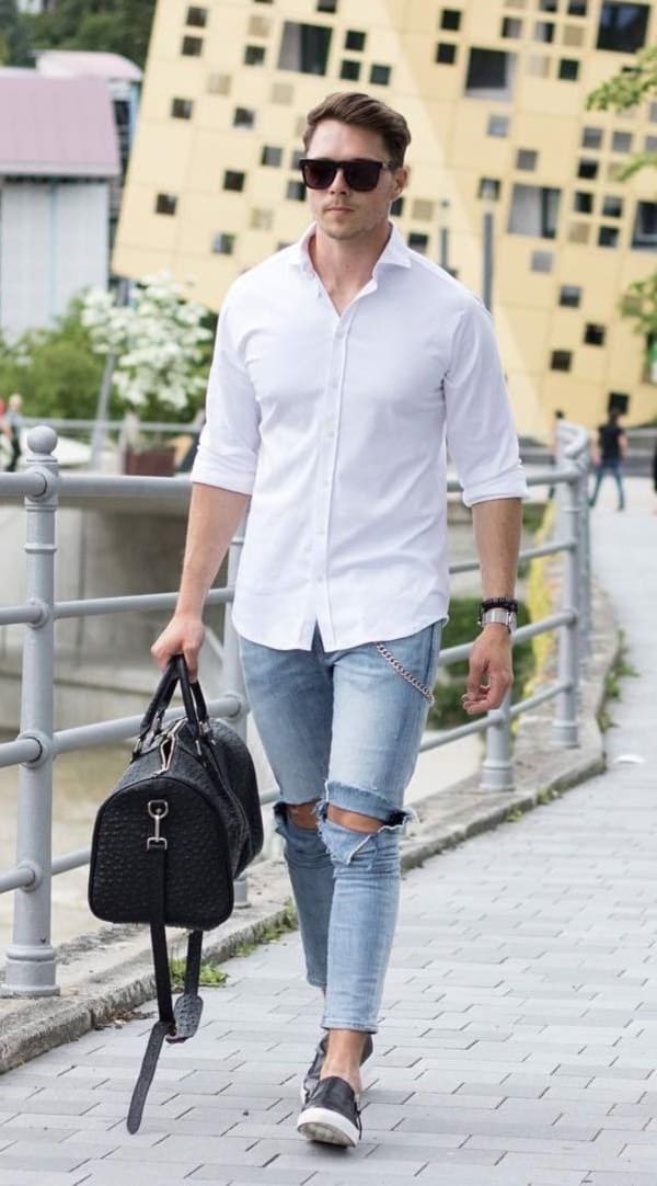 Blue Jeans With White Shirt Outfits For Men