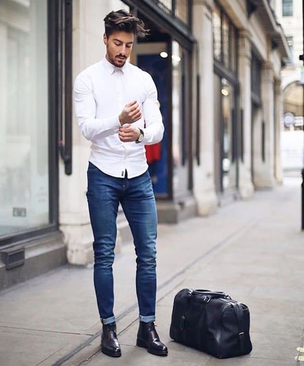 Blue Jeans With White Shirt Outfits For Men