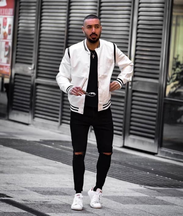 black jeans and white shoes