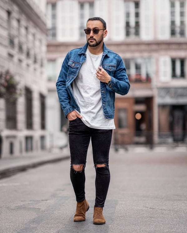 Black Pants with Dark Brown Suede Shoes Casual Hot Weather Outfits For Men  (4 ideas & outfits) | Lookastic