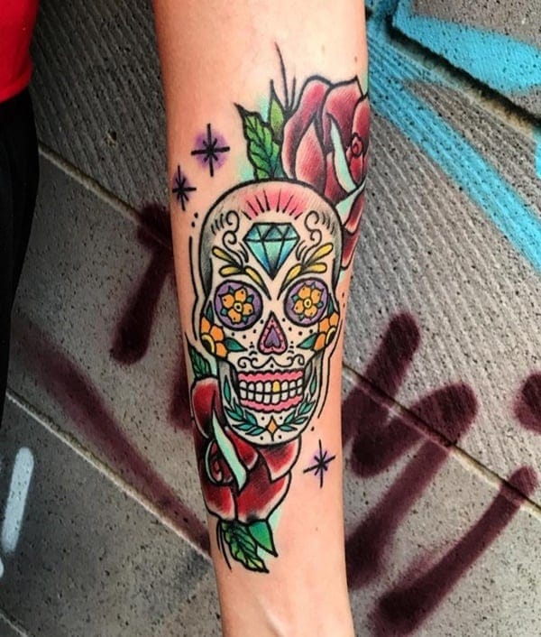 Sugar Skull Forearm Tattoos For Guys