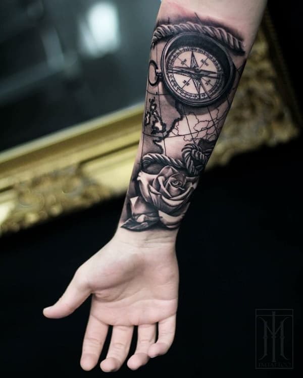 Compass Forearm Tattoos For Guys