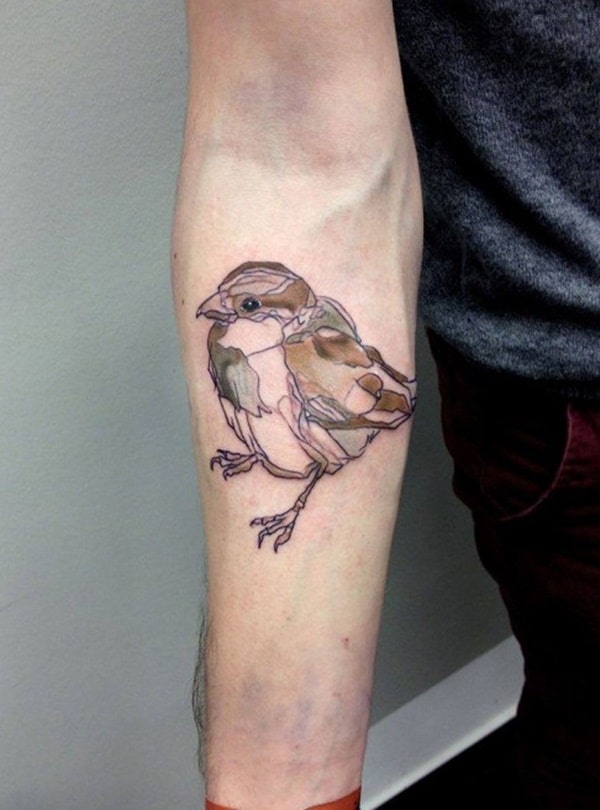 Small Sparrow Tattoo on Forearm For Guys