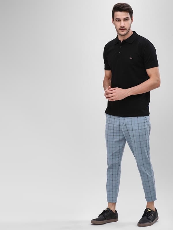 grey and black plaid pants