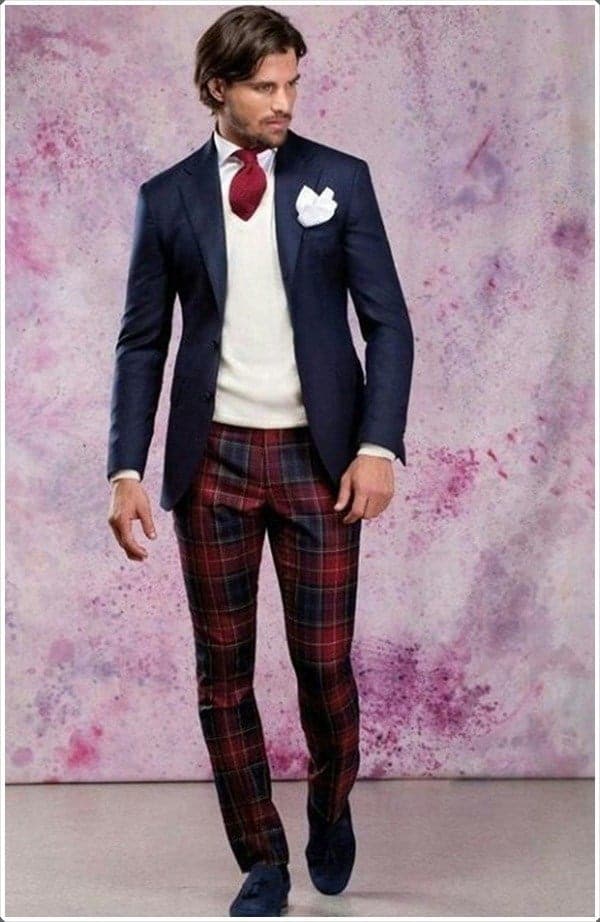 mens navy plaid pants
