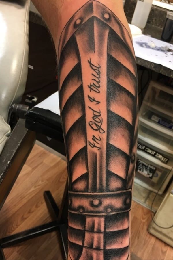 Forearm Armor Tattoo For Guys