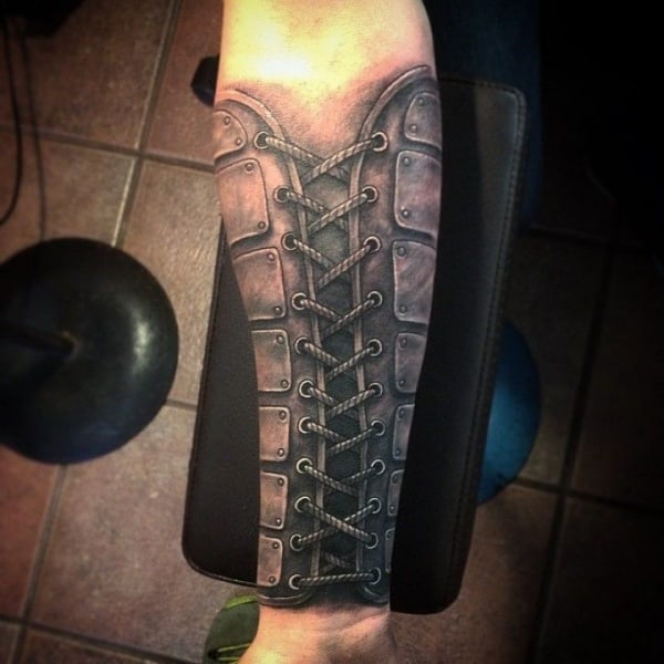 Forearm Armor Tattoo For Guys