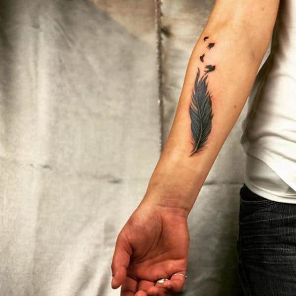 Feather Forearm Tattoos For Guys