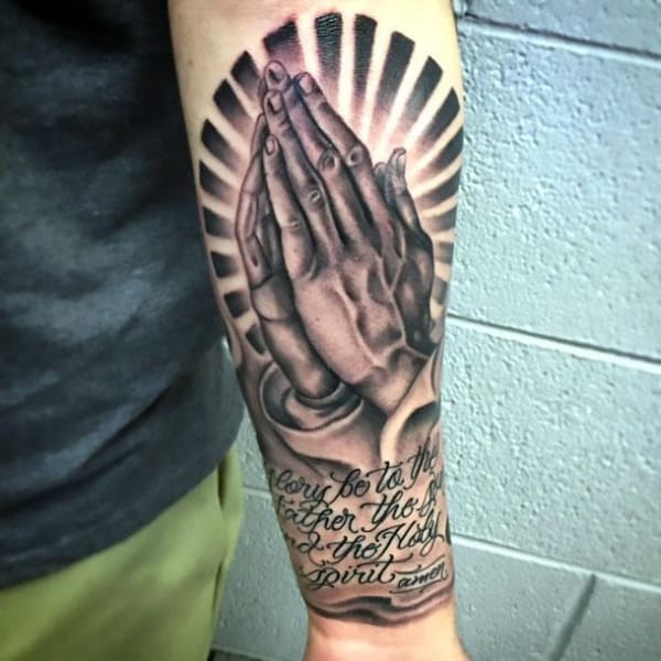 Praying Hands Tattoo On Forearm For Guys