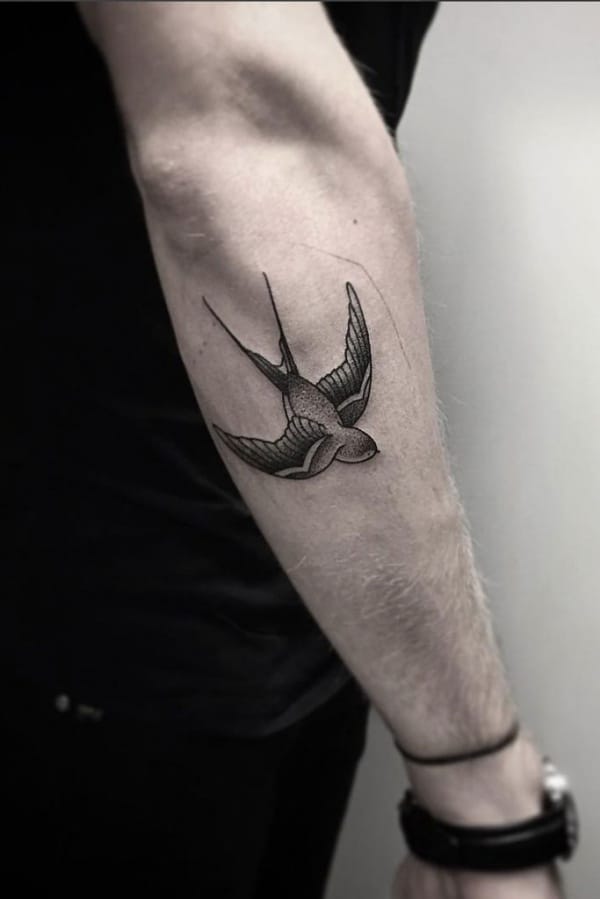 Small Sparrow Tattoo on Forearm For Guys