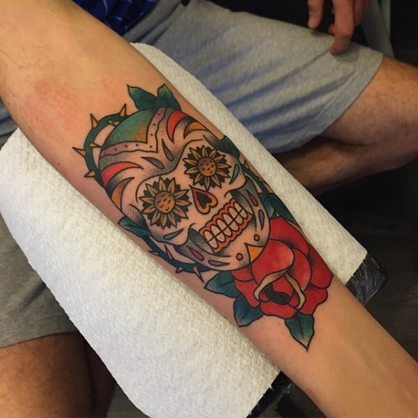 Sugar Skull Forearm Tattoos For Guys