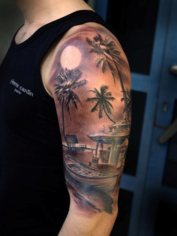 Palm Tree Sleeve Tattoo.