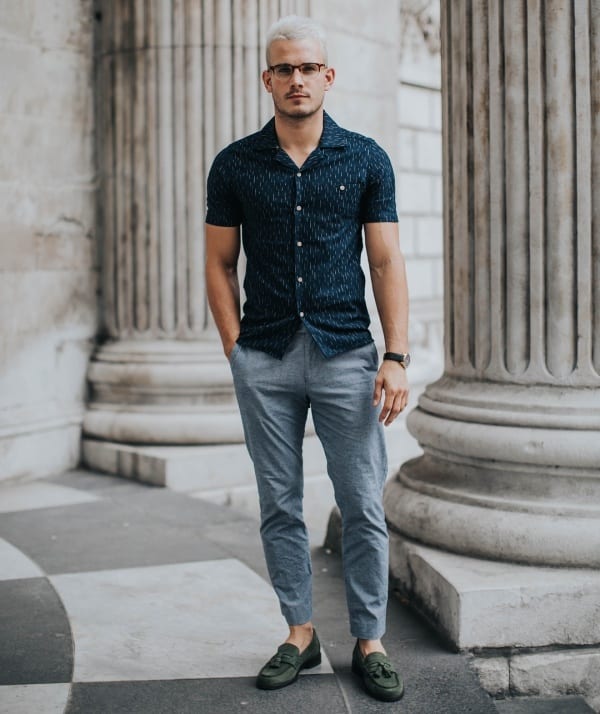 denim shirt grey chinos