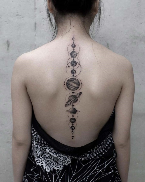 Solar system tattoo on spine  Tattoo contest  99designs