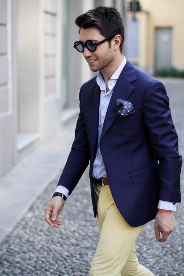 Navy Blue Blazer With Light-Coloured Chinos