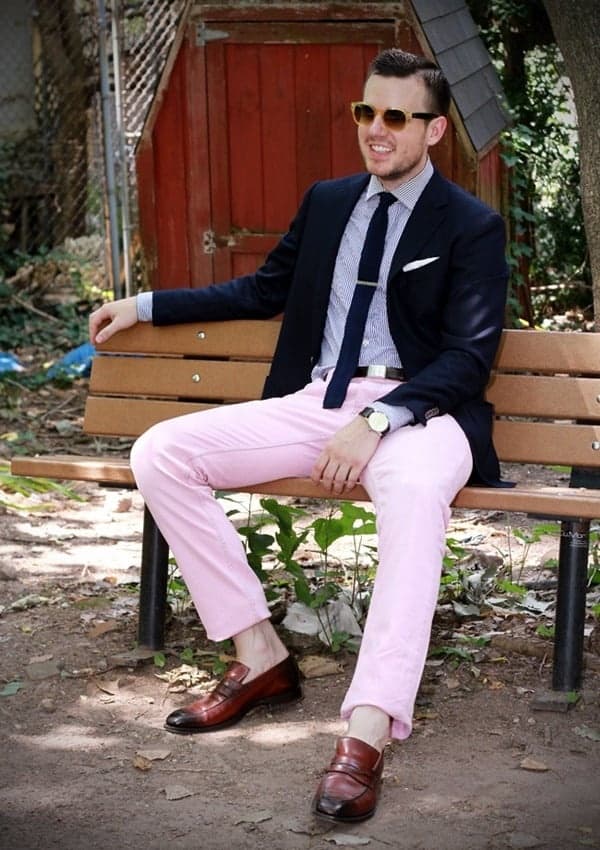 Navy Blue Blazer With Light-Coloured Chinos