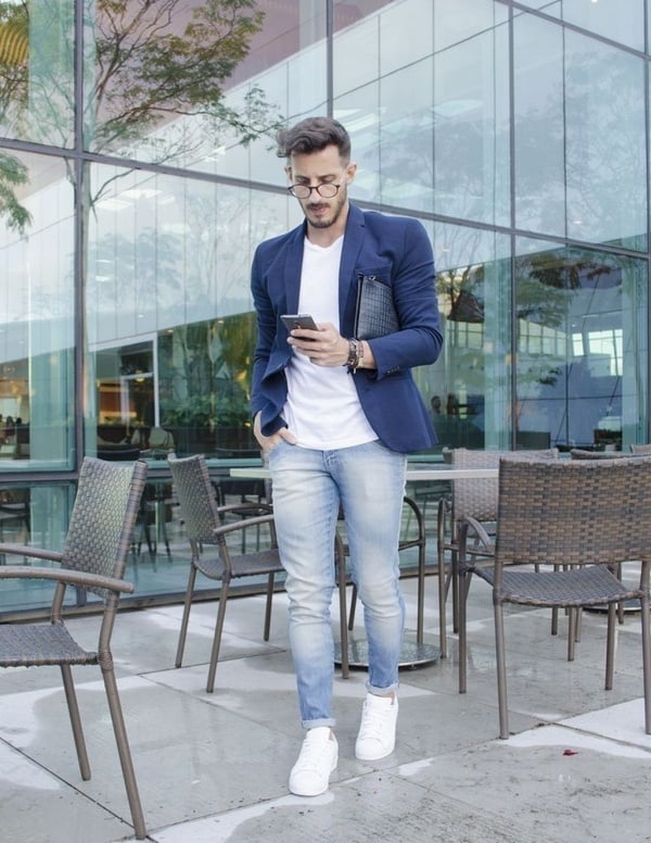 Blue Blazer With A Plain White T-Shirt