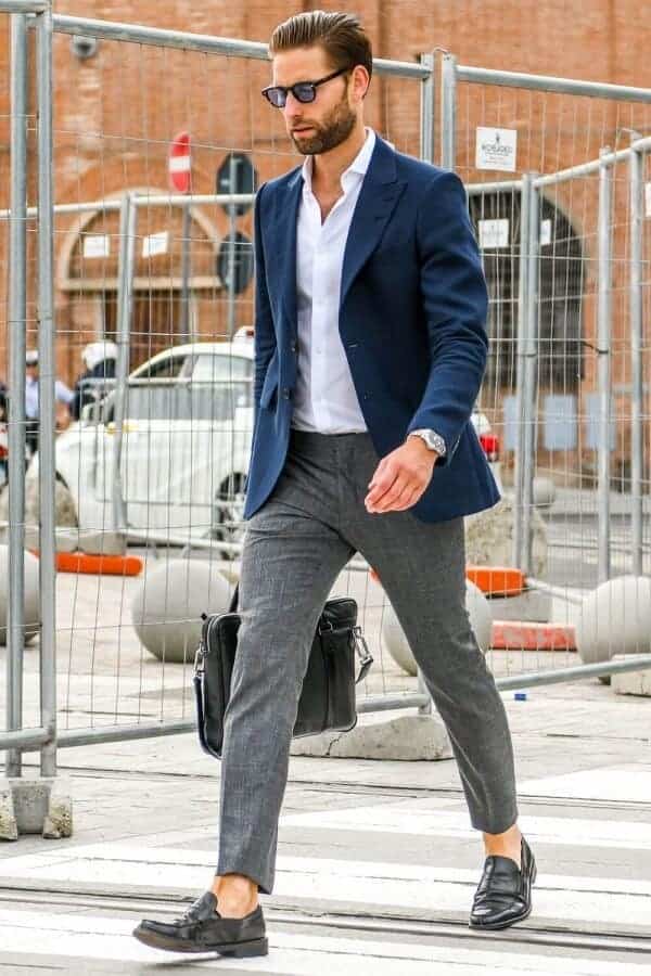 Navy Blue Blazer With Grey Pants