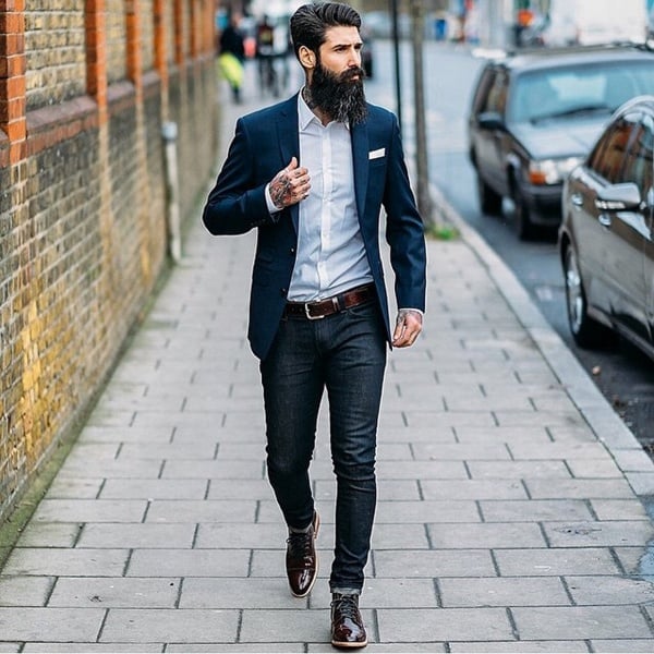 Blue Blazer With Black Denim And White Shirt