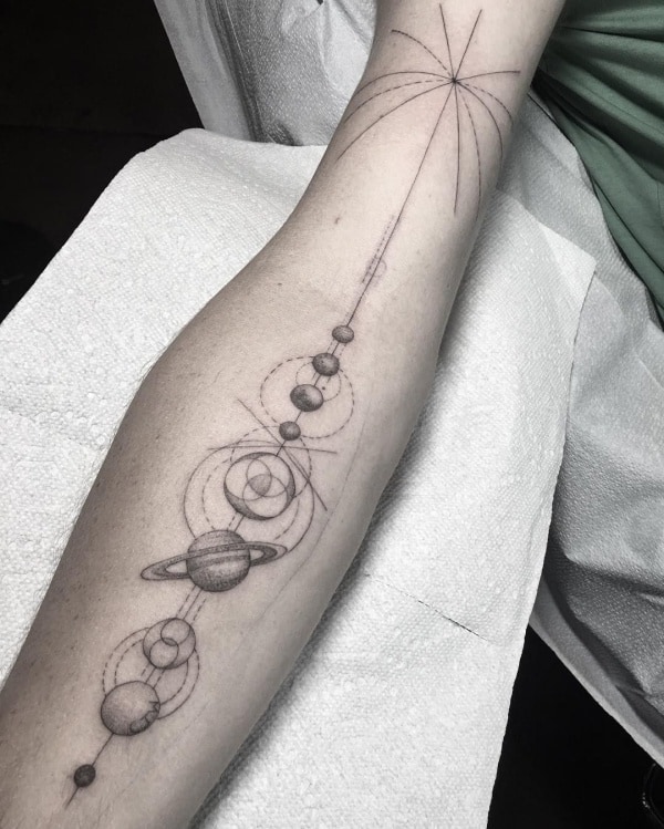 Black Line Tattoo Studio  Bacolod  Minimalist solar system tattoo  walk in clients first tattoo To book an appointment DM us or you can  visit us at door 3 Golden Oak