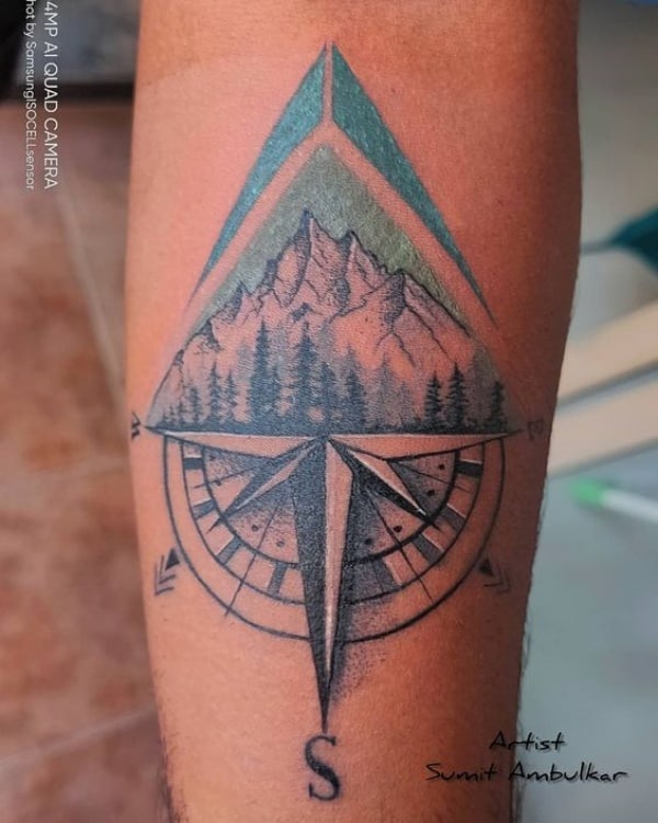 northern mountains  Hiking tattoo Compass tattoo design Sleeve tattoos