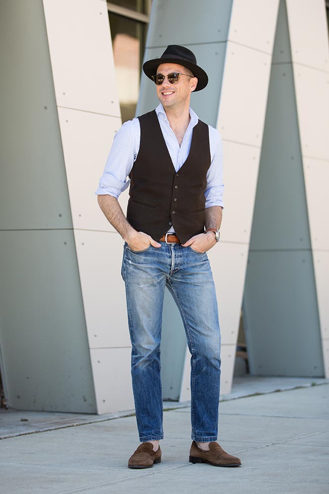 men's denim shirt outfit