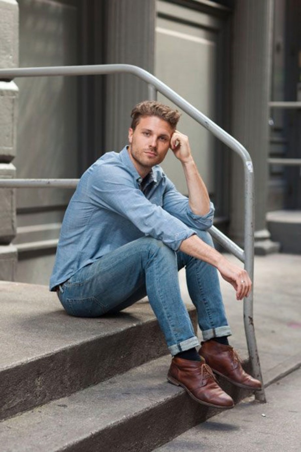 men's denim shirt outfit