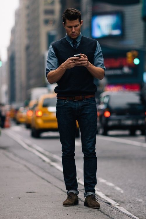 men's denim shirt outfit