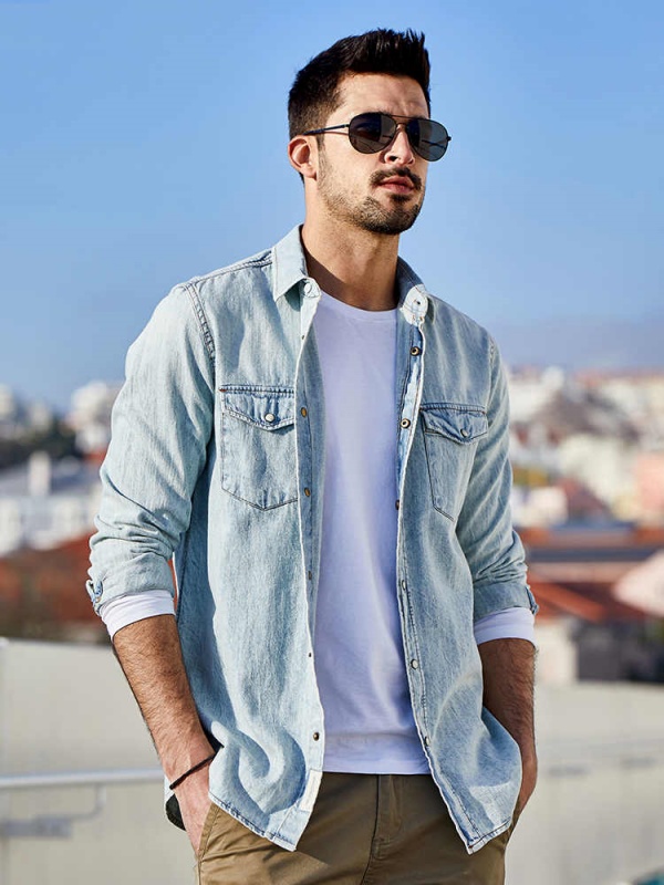 men's denim shirt outfit