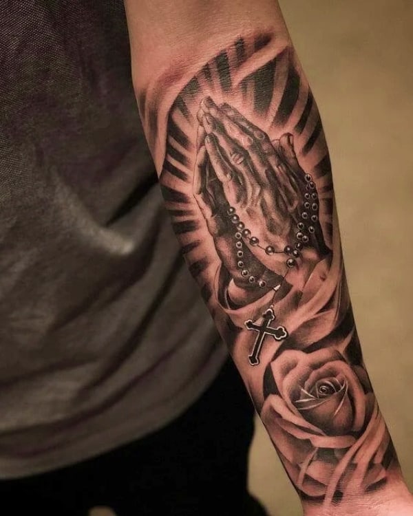 Praying Hands Tattoo On Forearm For Guys