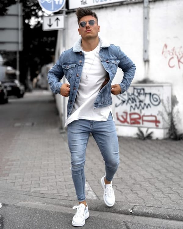 Blue Jeans With White Shirt Outfits For Men